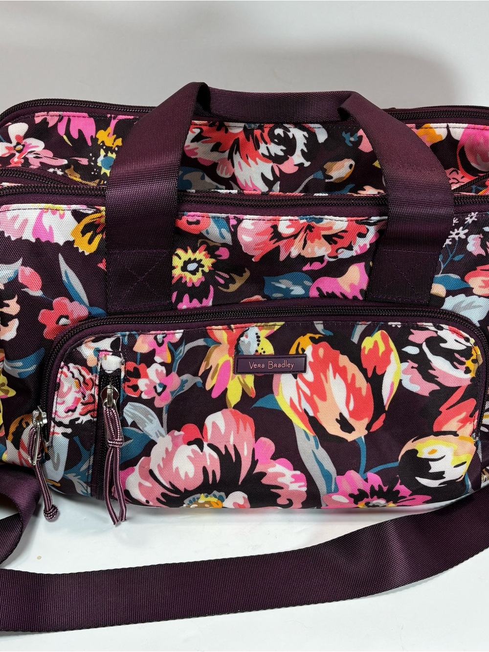 Vera Bradley Lighten up Weekender Compact Travel Bag Firefly Gardens Pink Floral